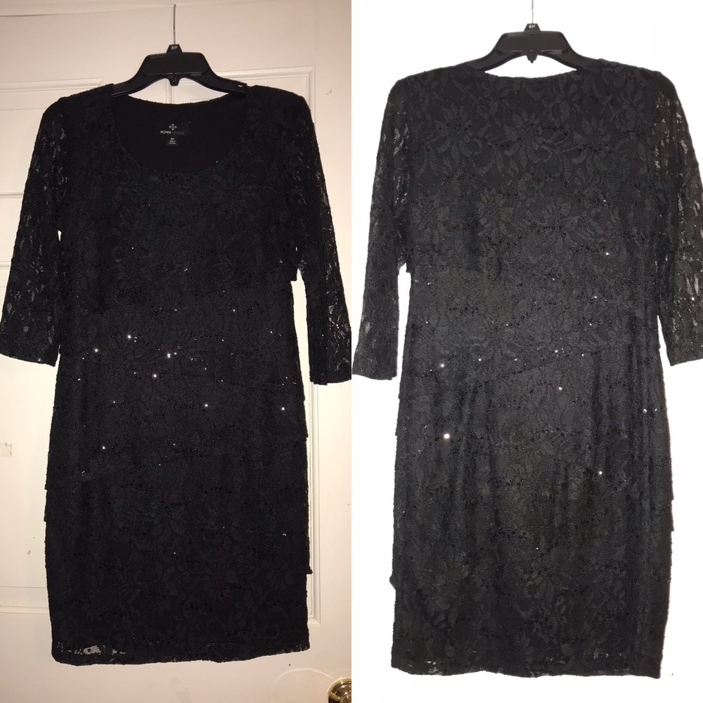 Black Sequin Floral Lace Layered Dress - So cute!